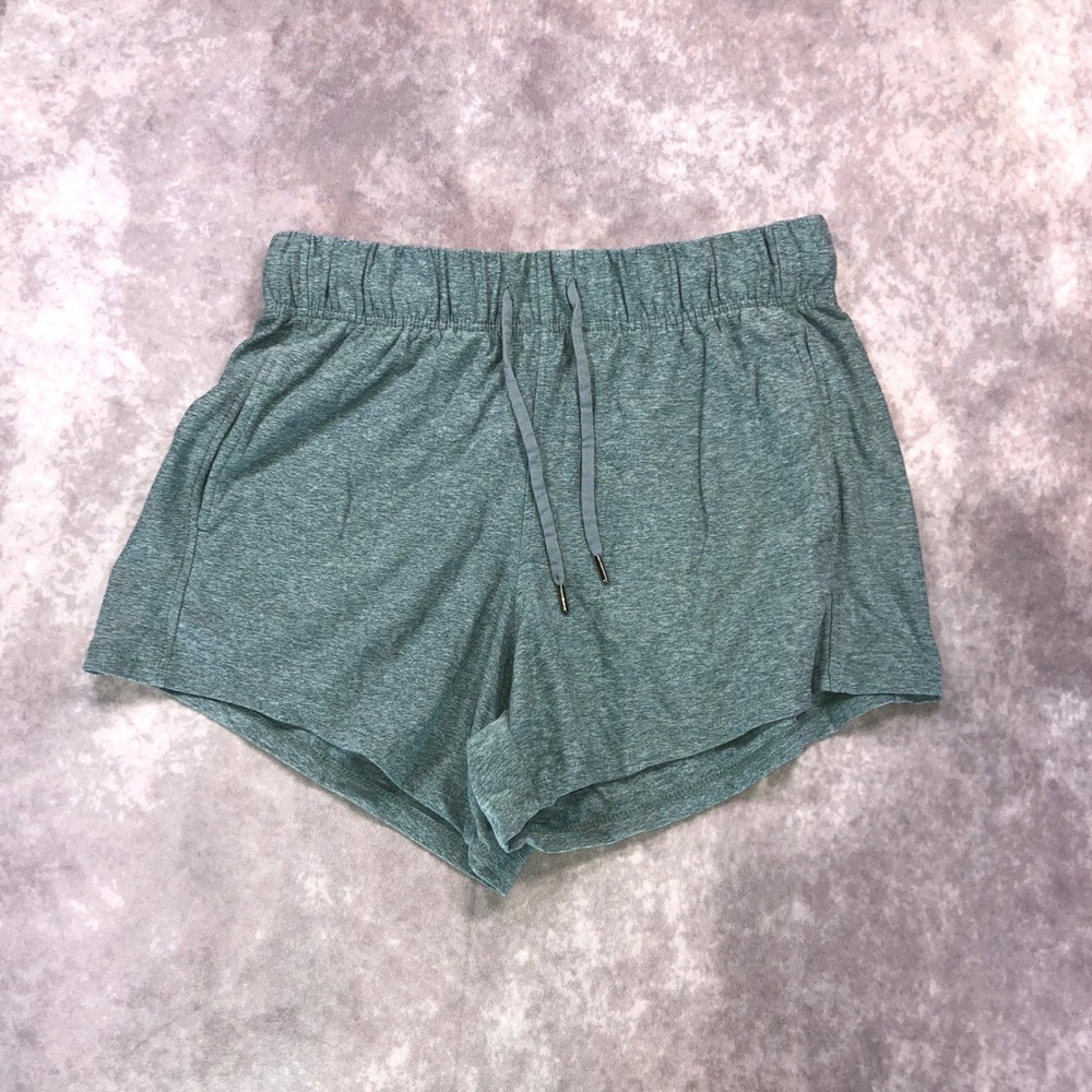Athletic Works Womens Small Green Heathered Drawstring Active Gym Shorts Pockets